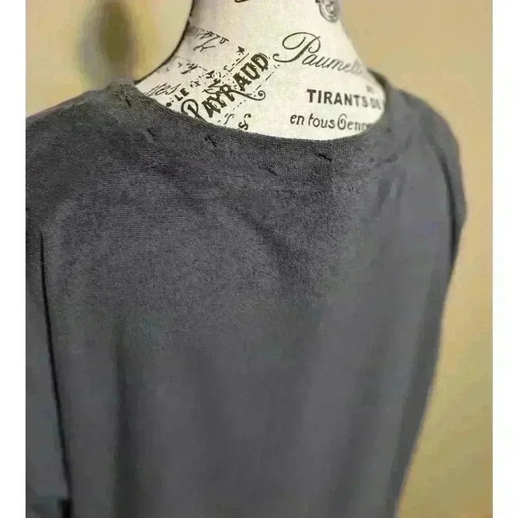 Women’s Easel LA Boho Fringe Sweater Gray Size Medium Oversized Distressed - Picture 7 of 10